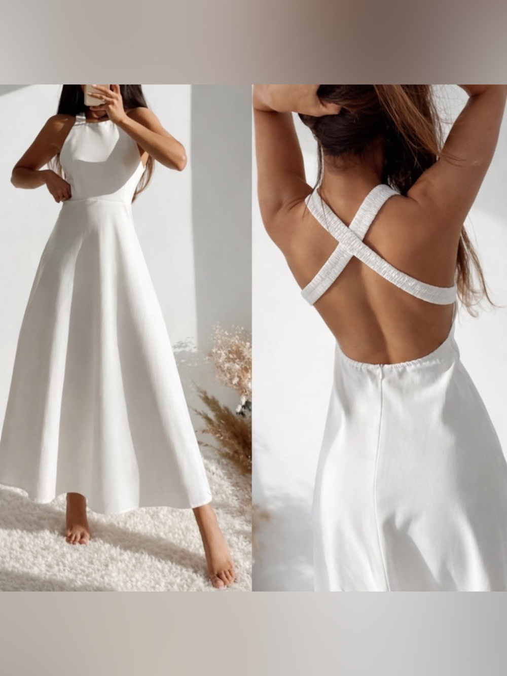 Zara White Midi Dress – Open Back Crisscross Straps 🤍 XS Summer Chic